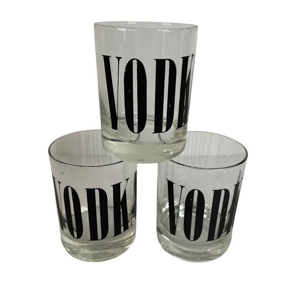 Other - Vintage VODKA Glasses Bold Black Typeset Lettering mid century Lot of 3